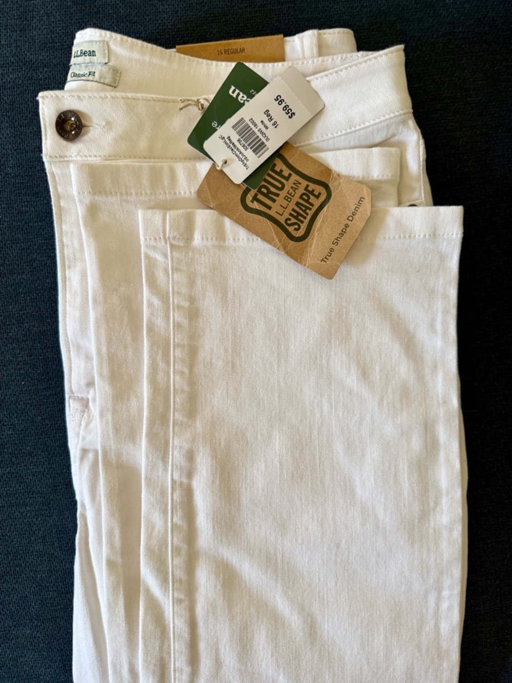 LL Bean Classic Fit Slim Leg White Jeans NWT small blemish